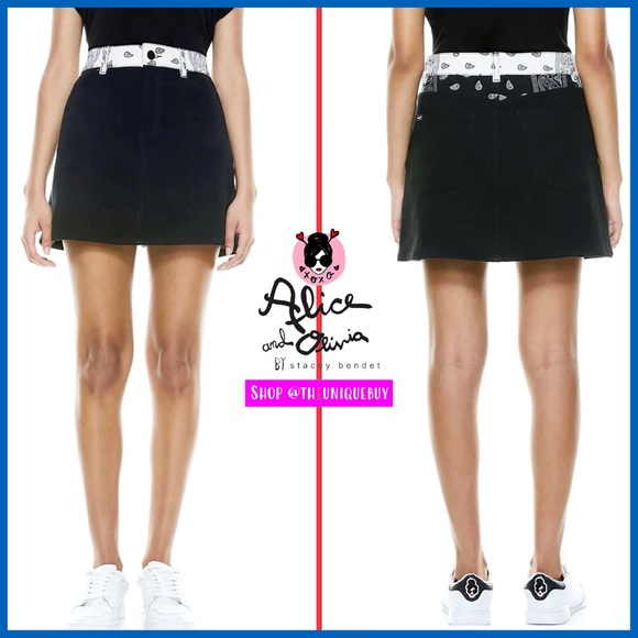 Alice + Olivia Good Bandana Paisley Patchwork Mini Denim Jeans Skirt